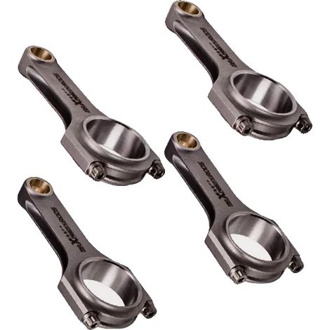 Bielas de acero forjado 4340, longitud entre centros de 152 mm, diámetro del extremo pequeño de 22 mm, diámetro del extremo grande de 51 mm. Cantidad: 4 unidades. (1/5)