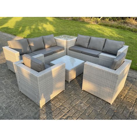 Fimous Meubles de Jardin en rotin ave 2 Fauteuil canapé Table d'appoint Table basse Carrée Gris Clair (1/5)