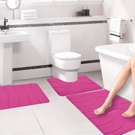 Tapis De Bain - Mousse À Mémoire De Forme - Non Glissant - Absorbant - Lavable En Machine - Pour Salle De Bain Et Toilettes - Lot De 3 (1/5)