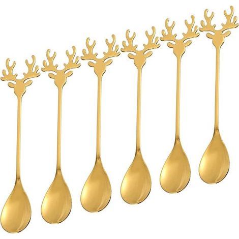 Petite cuillère - Lot de 6 cuillères à café rennes - Cuillère en acier inoxydable - Cuillère de Noël - Petite cuillère - Cuillère créative - Cuillère à gâteau - Cuillère à café - Renne (1/5)