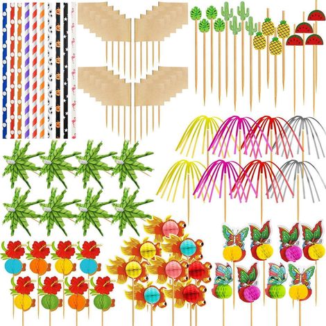 168pcs Accessoires Cocktail Réutilisables, Pailles, Picks Feu d'Artifice, Parasols, Décoration Fête Été (1/5)