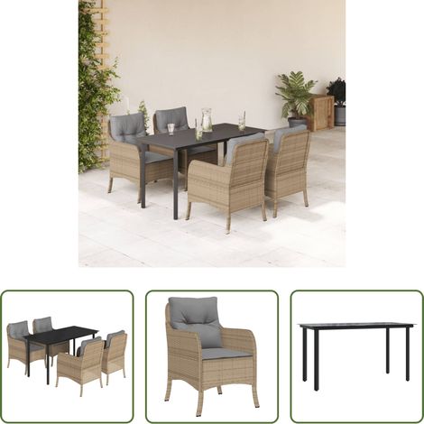 vidaXL Chaise de jardin -  Ensemble à manger de jardin avec coussins 5pcs Beige poly rotin (1/5)