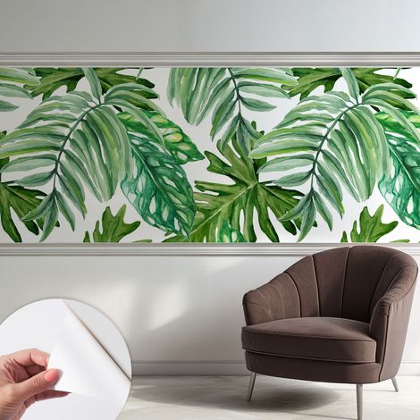 Selbsthaftend Tapete für Wohnzimmer Schlafzimmer Küche - Wanddekoration Exotische Blätter 250x104 cm (1/5)