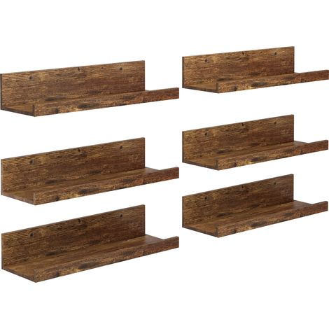 FurnitureR Bilderleiste Wandregal 6er Set Vintage Braun 40 cm, Wandboard mit Schutzkante, Schweberegal Holz für Bilderrahmen Bücher Gewürze Dekoration, Wandregal für Wohnzimmer Küche Bad Kinderzimmer (1/5)