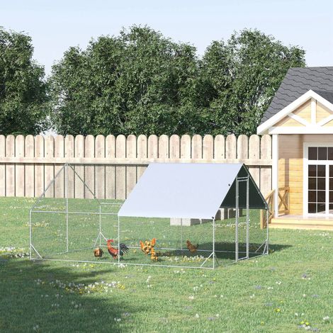 Gallinero para Exterior 3x4x2 m Jaula para Gallinas de Acero Galvanizado con Cubierta de PE y Cerradura Plata