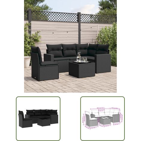 The Living Store Salon de jardin 6 pcs avec coussins noir résine tressée - Ensemble Salon De Jardin - Meuble De Jardin - Résine Tressée - Rotin Synthétique - Mobilier Extérieur (1/3)