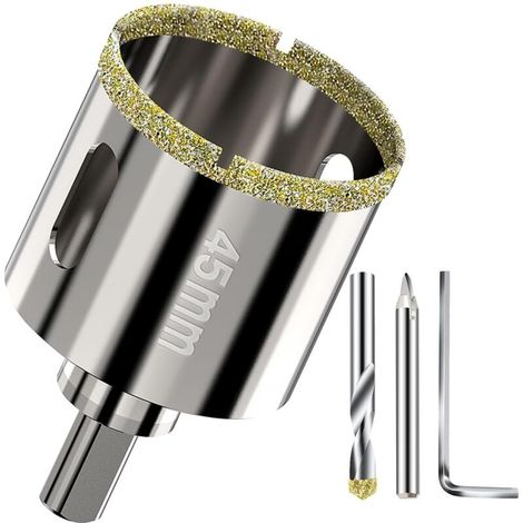 Scie cloche diamantée 45mm - Foret trépan diamant brasé sous vide pour granit, marbre, verre, céramique, porcelaine et carrelage dur - Foret de centrage inclus