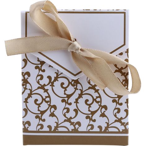 10 sachets cadeaux en papier doré avec ruban pour dragées, parfaits pour un mariage ou une fête. (1/5)