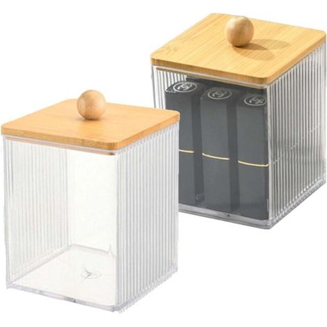 2-Piece Cotton Swab Dispenser, Clear Cotton Swab Container, Makeup Remover Cotton Swab Dispenser, Acrylic Bathroom Organizer, Bathroom Storage and Organization (1/5)