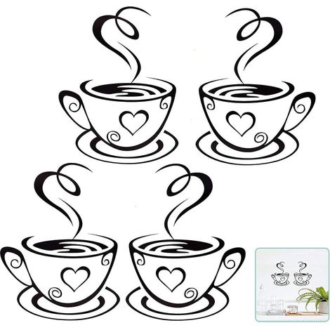 Lot de 2 Stickers Muraux Café Sticker pour cuisine en vinyle pour pub déco café thé décoration amovible mural autocollant mural noir tasse décoration de la maison magasin Décoration Murale (1/5)