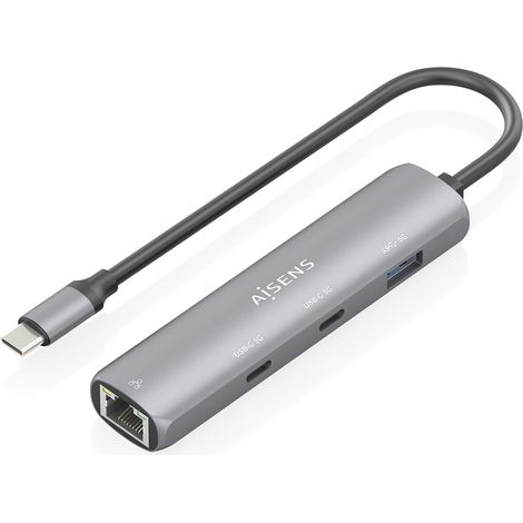 AISENS - DOCK USB-C A ETHERNET GIGABIT + HUB 2xUSB-C+1xUSB-A, GRIS, 15CM