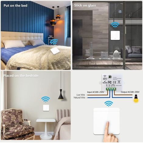 Interruttore di illuminazione wireless, interruttore di sicurezza con trasmettitore RF e controller ricevitore da 10 A, facile installazione per lampade fino a 1500 W (2 ricevitori e 1 interruttore) (1/4)