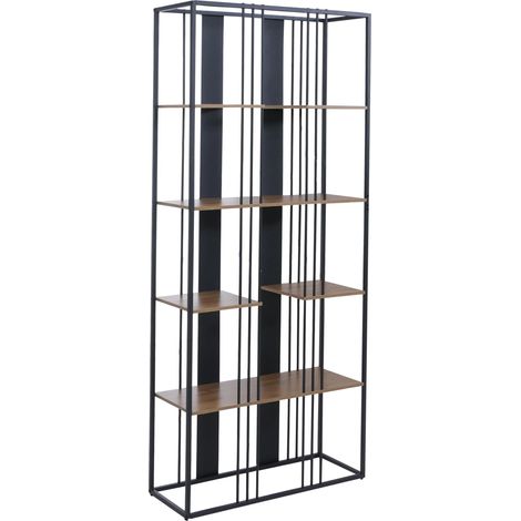 Estantería HHG-626, librería alta, metal industrial melamina con certificación MVG 180 x 80 x 31 cm, negro, marrón
