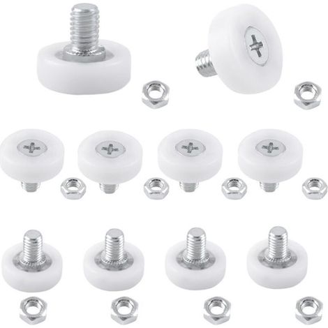 Lot de 10 roulettes de tiroir en plastique POM avec écrous et glissières pour meubles à faire soi-même (diamètre 19 mm)