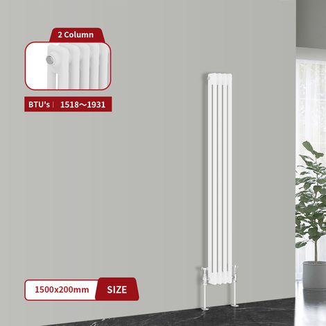 Warmehaus Traditional Cast Iron Style Radiator White Double Column 1500 x 200mm (1/5)