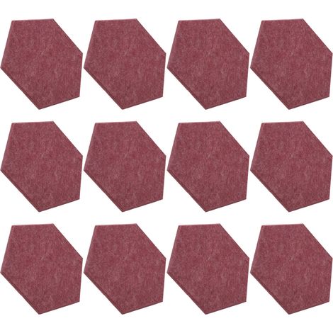 12 Plaques Acoustiques Hexagonales Auto-Adhésives en Mousse, Panneaux Insolants Phoniques en Coin, Cloison Anti-Bruit Rouge Foncé pour Studio (1/5)