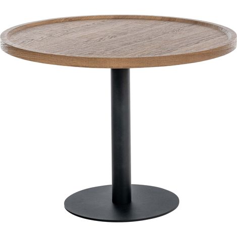 Table d'appoint moderne plateau rond en bois marron Ø60cm design avec pied central en métal noir 100009156