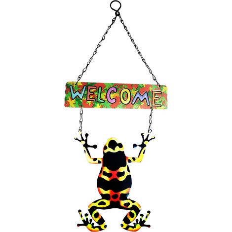 Pendentif mural en carte forgée, décoration, bienvenue, maison, grenouilles, jardinage, forme à suspendre, fer suspendu, balançoire pour enfants d'extérieur avec armature (1/5)