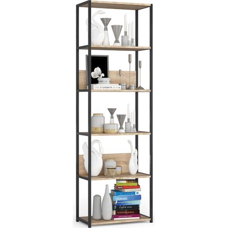 Scaffale stilo loft con ripiani in legno 60 cm Nera, Quercia Sonoma 60x32x192 cm (1/5)