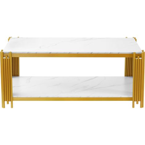 Tavolino rettangolare con gambe in metallo, effetto marmo, bianco e oro, 114 x 63,5 x 46,3 cm (1/5)