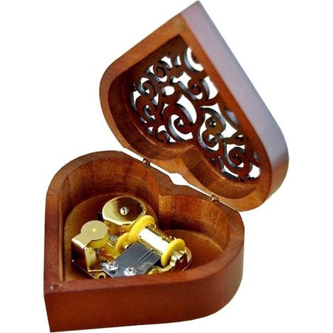 Boîte à musique manuelle en forme de cœur – Bois rétro – Mini modèle décoratif – Idéal comme cadeau pour Noël, anniversaire et Saint-Valentin (1/5)