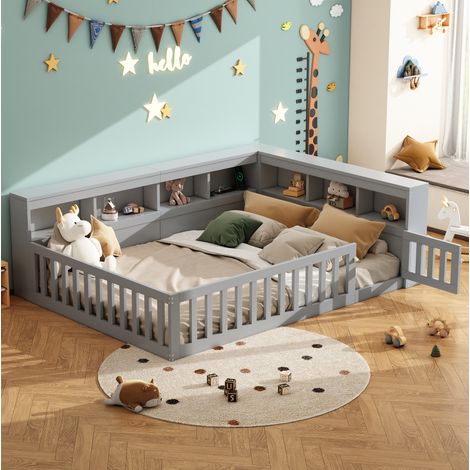 Lit 140x190 avec rangement latéral, panneau gris OKMYHOME (1/5)