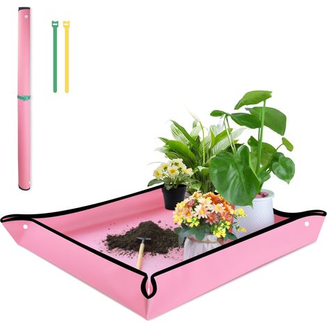 Tapis de rempotage pour plantes d'intérieur 74,9 × 74,9 cm, lot de 11, en tissu Oxford rose, pliable et imperméable, pour jardinage et rempotage (1/5)