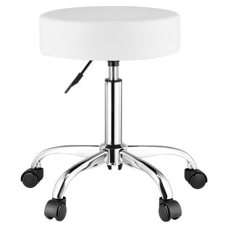 Taburete Redondo Giratoria de Altura Ajustable de 55-71 cm, Carga de 204 kg, Taburete de Trabajo, Taburete Redondo Giratoria Ergonómica de Cuero de PU para Salón Spa Clínica de Masaje, Blanco (1/5)