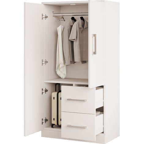 Armoire enfant à double porte avec 2 tiroirs et compartiments de rangement, pour lit mezzanine, blanc – CHICFURN (1/5)