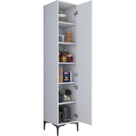 Mobile Colonna Dumenza, 5 Ripiani, 2 Ante, 6 Vani, 40x40x199h cm Bianco