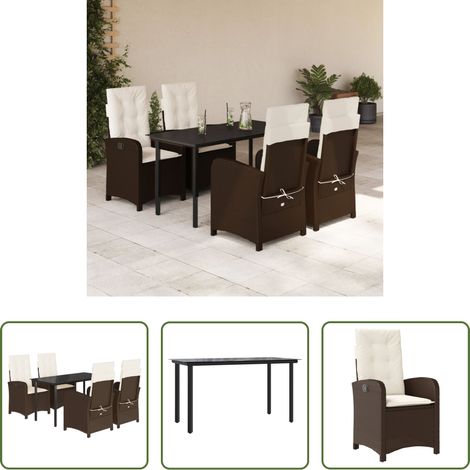 vidaXL Table de jardin - Ensemble à manger de jardin 5 pcs et coussins marron poly rotin (1/5)