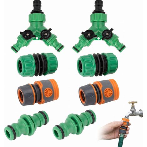 Kit 8 Pièces Raccord Tuyau Arrosage avec Vanne - Y Distributeur 3/4'' et T - Connecteur Tuyau Arrosage Rapide pour Jardin et Lavage Auto (1/5)