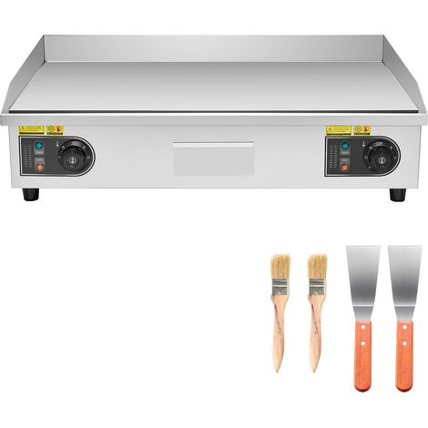 Mophorn Piastra Elettrica Commerciale da 4400 W, Temperatura Regolabile da 50 a 300 °C, Griglia da Banco in Metallo con 2 Spatole e 2 Spazzole, Ideale per Cottura di Bistecche, Senza Spina