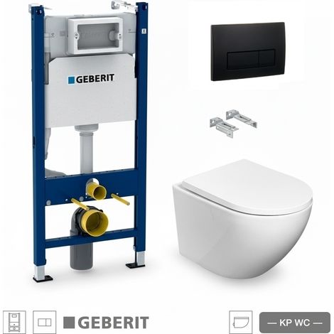 Pack WC Bastidor GEBERIT Duofix Basic con Cisterna Delta, Pulsador Delta 50 Negro Mate y WC Suspendido Round Smart 52 cm Tornado 3.0 de Koller Pool