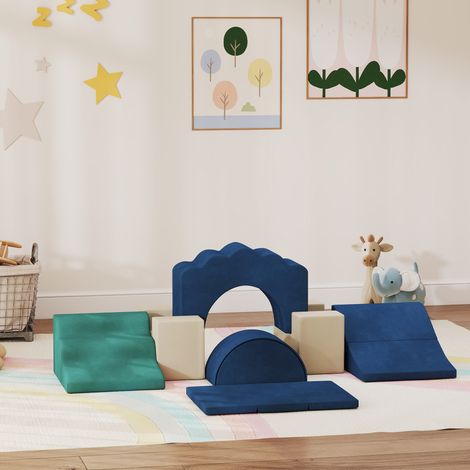 Ensemble de 7 blocs de mousse pour enfants, blocs de développement psychomoteur avec base antidérapante pour les 6 mois à 3 ans, bleu foncé (1/5)
