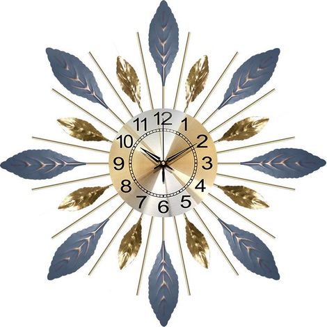 Horloge Murale Métal Doré 55cm, Grand Soleil Design Moderne, Silencieuse pour Salon Chambre, Déco Intérieure Murale, Cadran Décoratif Tendance (1/4)