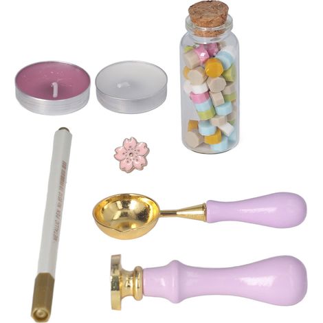 Ensemble de sceaux de cire à colorier vintage européen à faire soi-même, avec manche en bois et broche fleur de cerisier, idéal pour les enveloppes et les invitations. (1/5)
