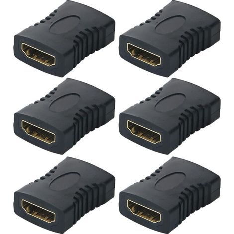 6 Pack HDTV Coupler, HDTV Female to Female Adapter, Gold Plated HDTV Connector, HDTV Cable Extension Connector Converter Support, Black