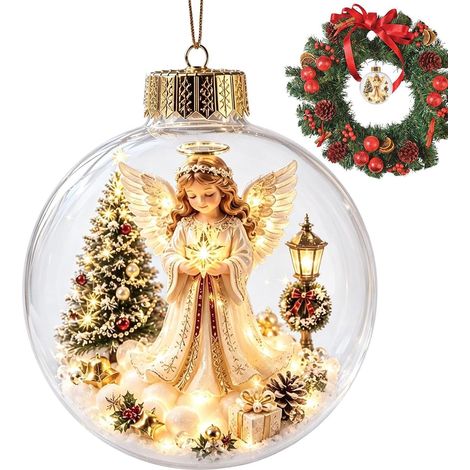 Boule de Noël décorative - Ange transparent illuminé par LED, décoration festive à suspendre, idéale pour décorer votre sapin. (1/5)