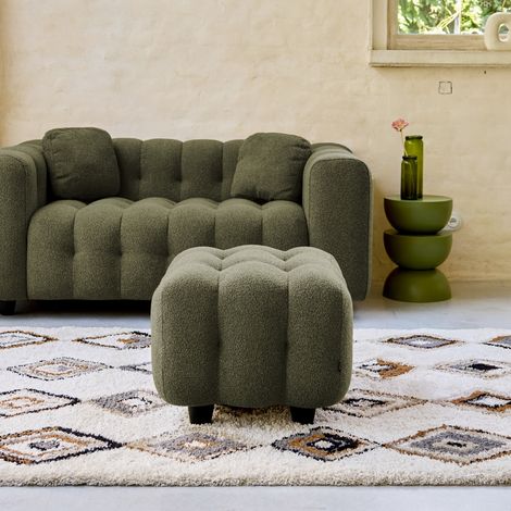 Pouf. module pour canapé. repose-pieds pour canapé 2 places en bouclette texturée kaki L 69 x P 59 x H 48cm - Leon