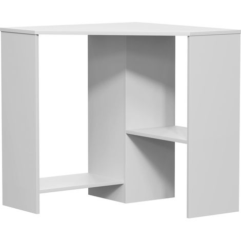 Home Discount – Bureau d'angle informatique 100x70 cm – MDF blanc avec 2 étagères – Design moderne pour petits espaces – Limite de poids 80 kg (1/5)