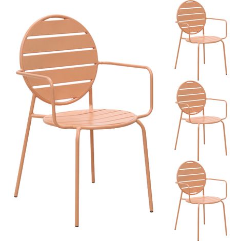 Lot de 4 fauteuils de jardin dossier rond en métal terracotta - BACA