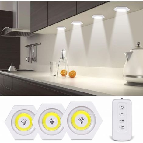 SET 3 FARETTI LED LIGHT CON TELECOMANDO CONTROL REMOTE PER SOFFITTO ARMADIO F16