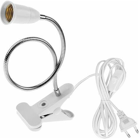 Douille E27 à pince avec interrupteur - Pied de lampe de table à col de cygne orientable à 360°, câble de 1,8 m, idéal pour les plantes, les aquariums et la lecture