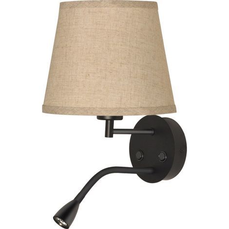 Applique murale E27 avec liseuse LED 3W – Abat-jour en tissu lin – Base métallique – Lumière blanche chaude 3000K – Dimensions Ø 220 x 450 mm (1/5)