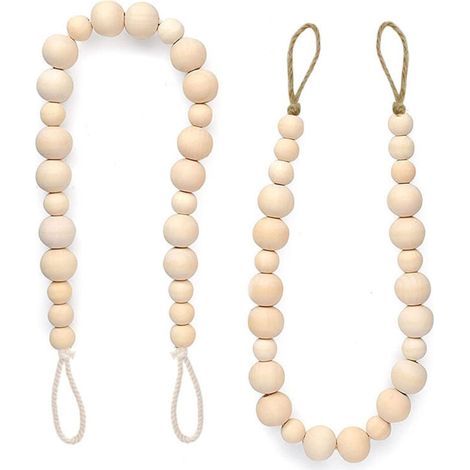 Lot de 4 embrasses de rideaux en perles de bois avec crochets pour décoration murale ou de vacances (couleur bois, 4) (1/5)