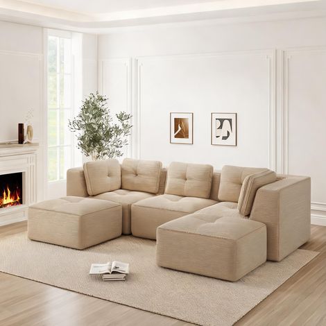 Canapé d'angle en U modulaire en tissu beige 3 places sans (1/5)