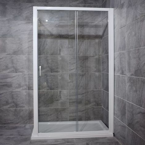 Sliding Shower Door 1000mm Alcove White Finish Frame Modern Style