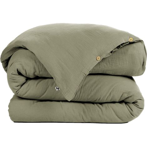 Housse de couette Gaze de Coton 240x220 cm GAIA Vert Romarin