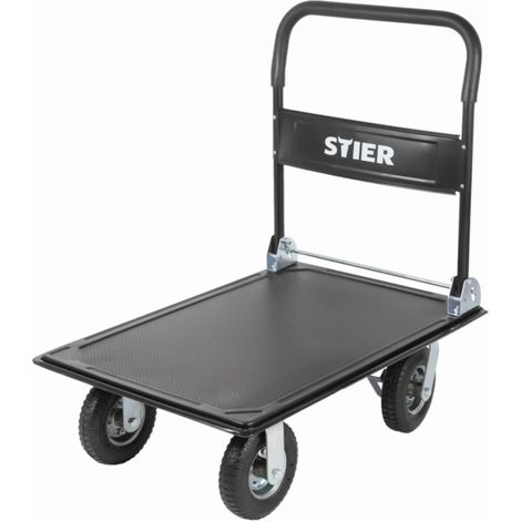STIER Chariot à plate-forme rabattable capacité de charge 350 kg, avec pneumatiques, 910 x 610 mm, acier, chariot transport, chariot de service (1/4)